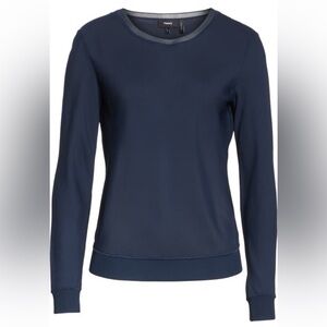 Theory Navy Blue Crew Neck Silk Top